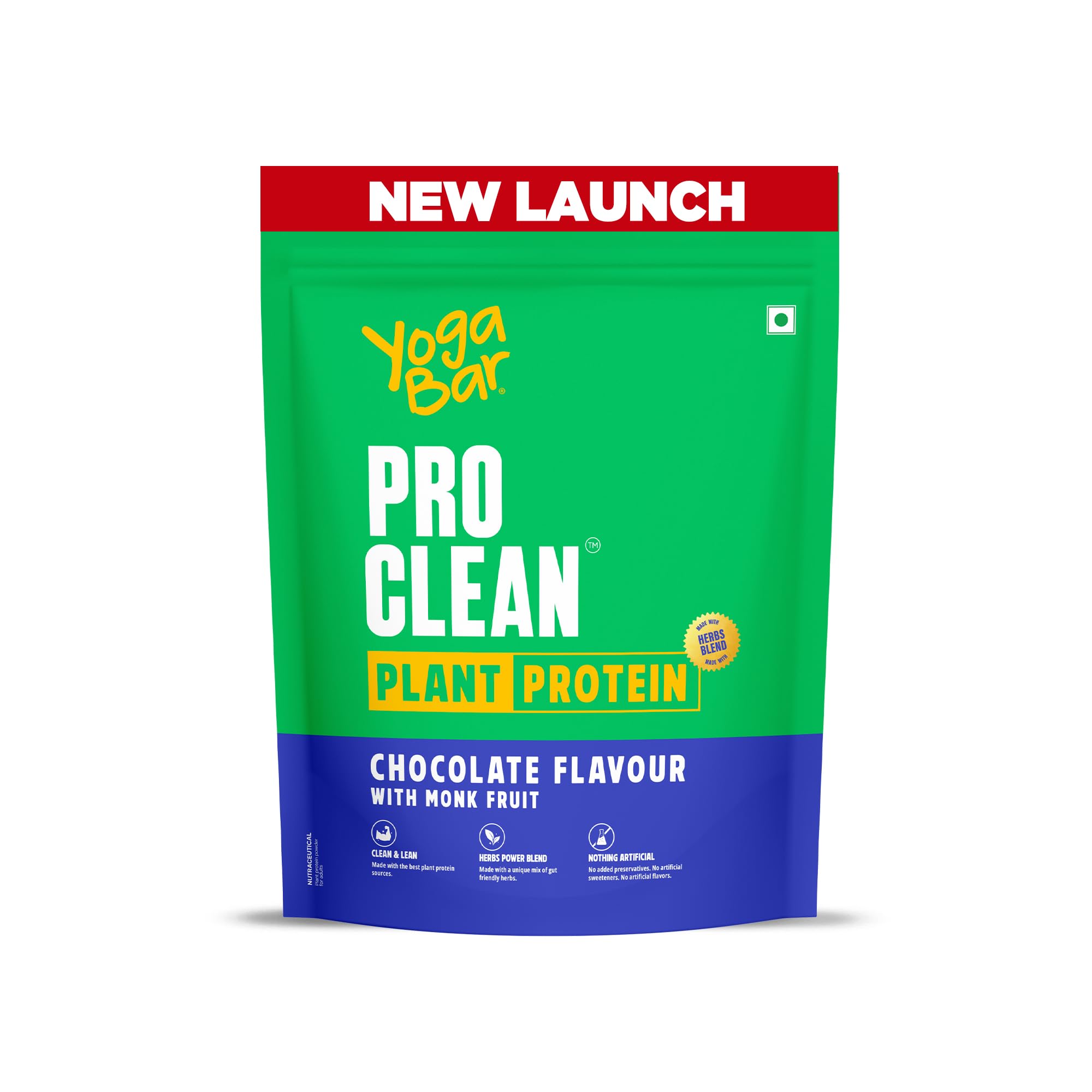 Yogabar Pro Clean Plant Protein Powder, Chocolate Flavour, Cleanest Protein | No Added Preservatives, No Added Sugar | 25g Protein, 500g Pouch