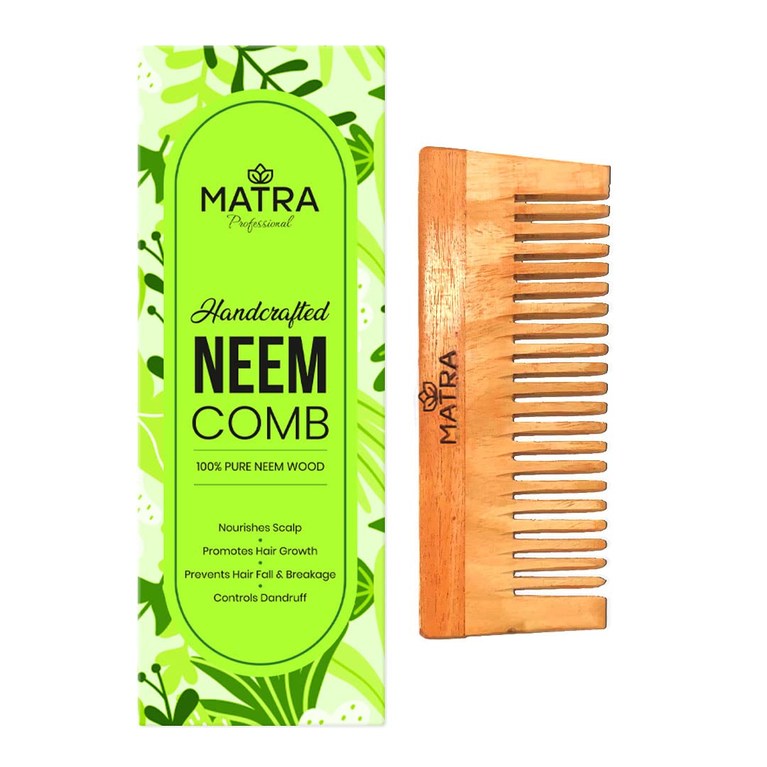 Matra Professional Pure Neem Wooden Comb for Healthy Hair | Neem Wood Comb for Hair Growth and Anti Dandruff | All Hair Types | Eco Friendly (Wide Tooth)