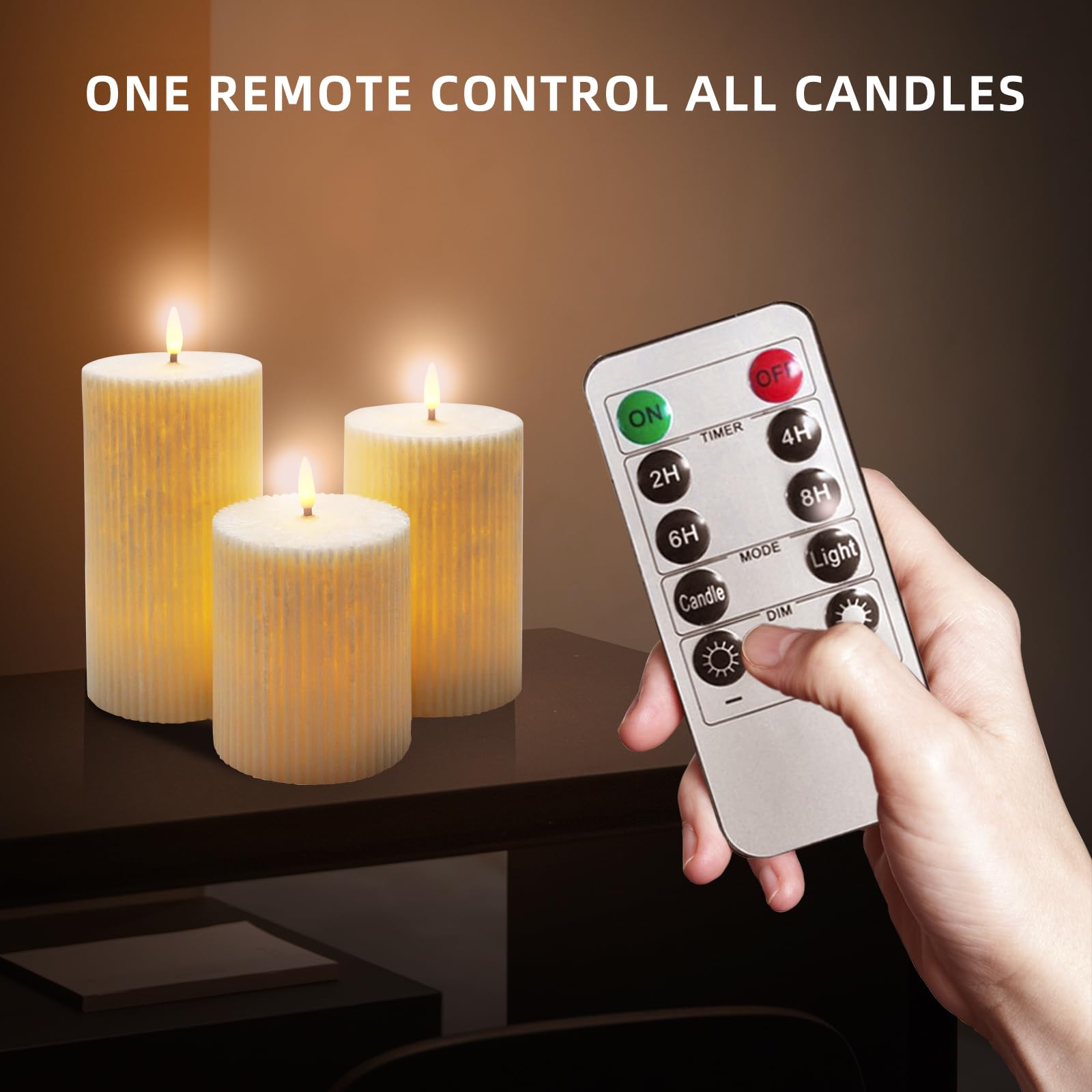 AnnSpa LED Candles Vertical Stripe 3 Set Pillar Candles with Remote Control and Timer Flickering Battery Operated Electric Candle flameless Candle - Image 3