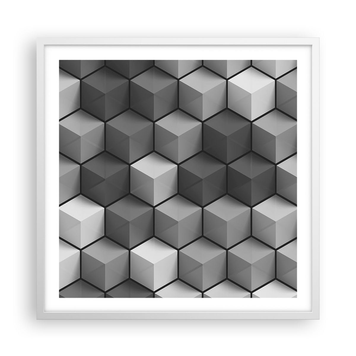 Poster Mural 3D Cube – ARTTOR, 60x60 Cm, Design Moderne, Noir Et Blanc/gris (Neuf)