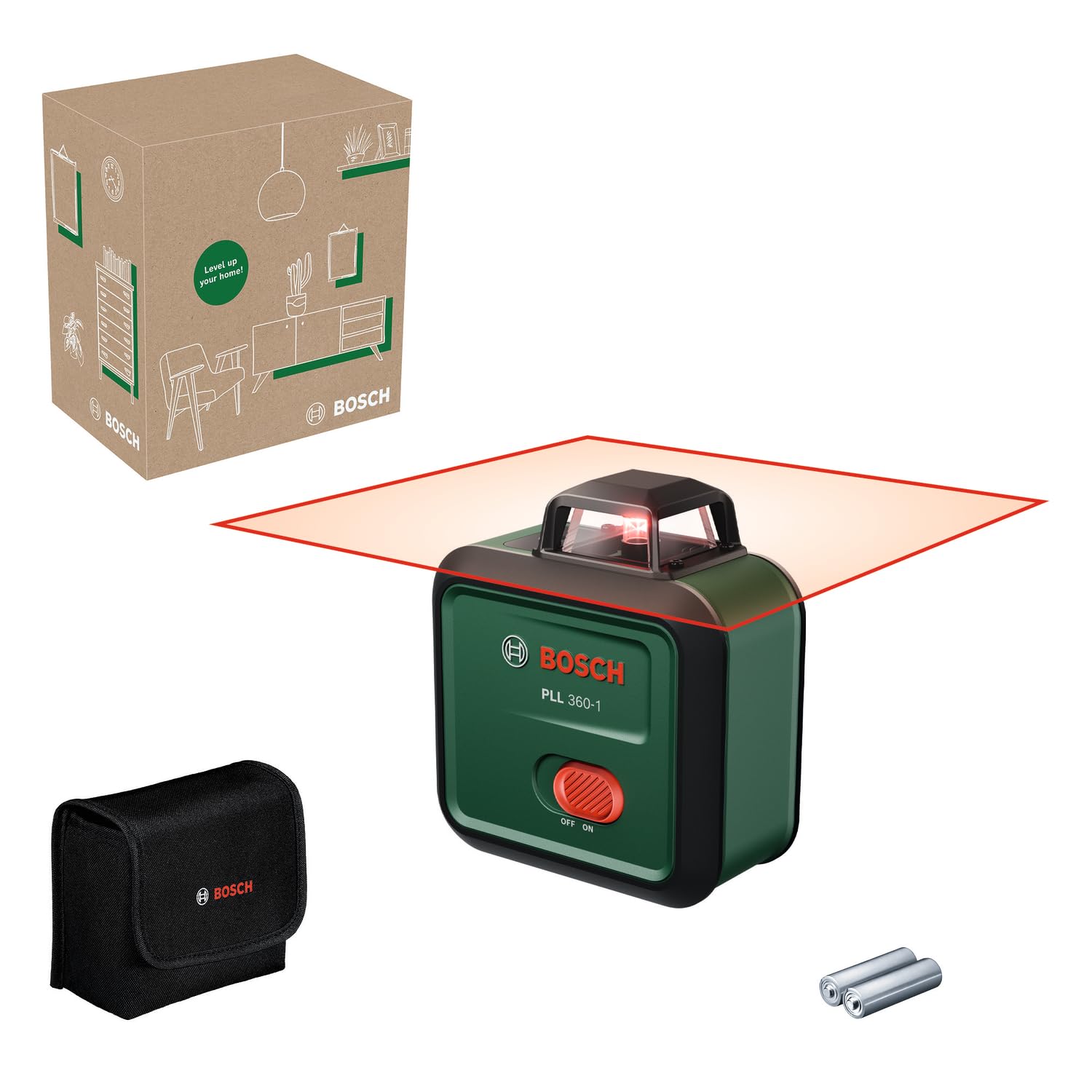 Bosch Linienlaser PLL 360-1 (selbstnivellierender 360°-Linienlaser, ±0,4 mm/m Genauigkeit, 12 m Arbeitsbereich, Neigungsfunktion, im E-Commerce-Karton)