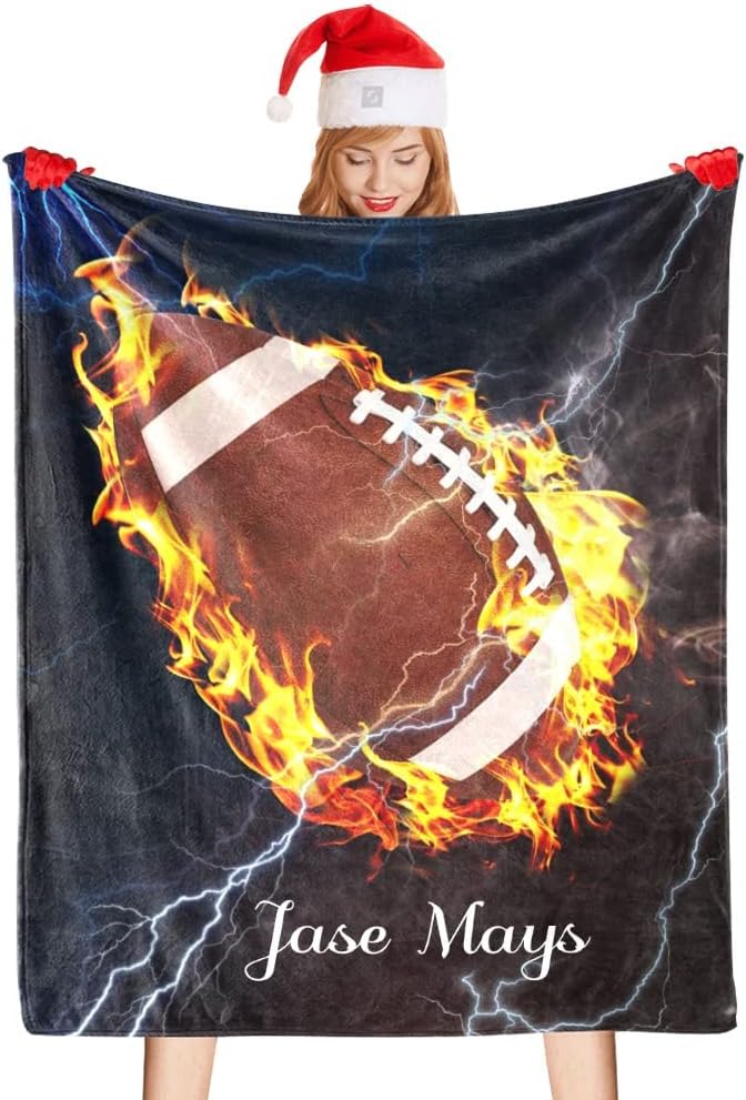 Custom Blanket with Name Text,Personalized American Football Game Super Soft Fleece Throw Blanket for Couch Sofa Bed (50 X 60 inches)