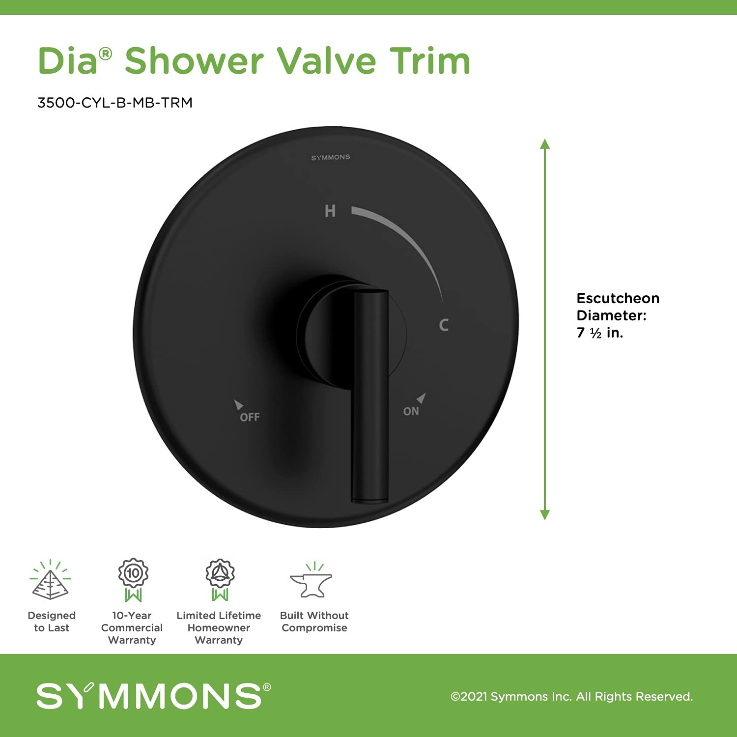 Symmons 3500 CYL B TRM Valvola Doccia con Maniglia a Leva, Cromato Lucido