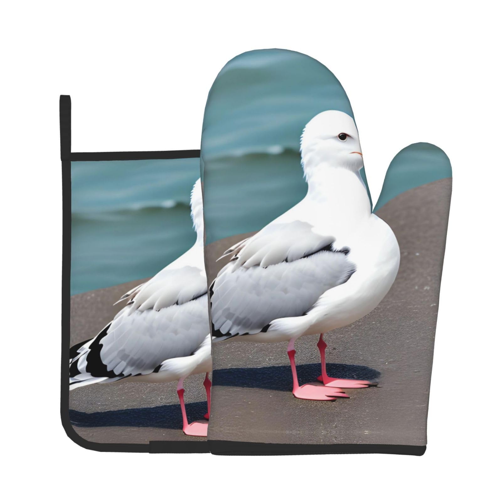Oven Mitts and Potholders Set of 2 for Kitchen Baking Cooking GrayCute Seagull Thick and Durable