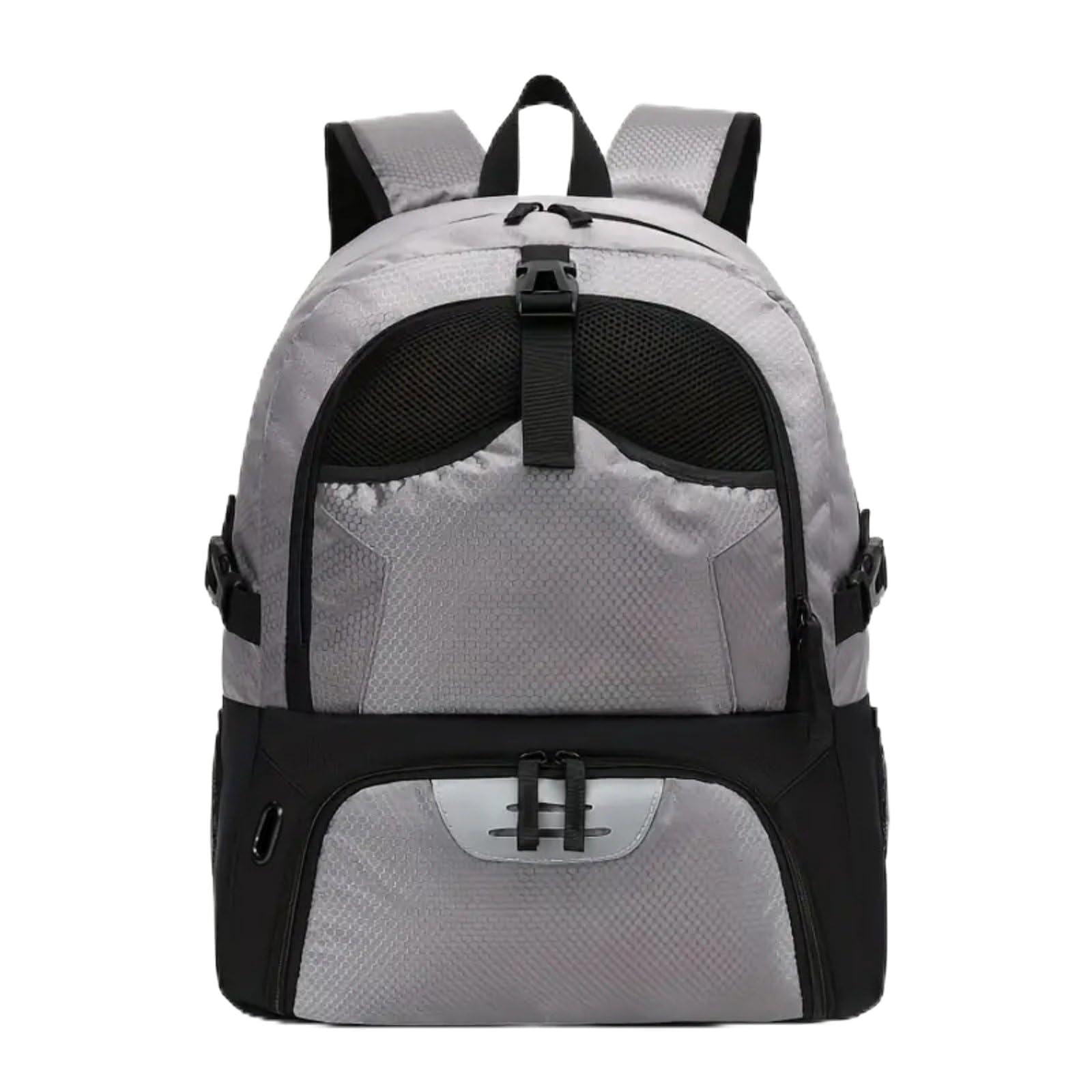 LOVIVER Mochila Deportiva Bolso Deporte Maletín Gimnasio Bolsa Viaje Compartimento para Balón Ventilado Tejido Resistente al Agua Adecuada para Entrenamiento Escuela Partidos Desplazamientos, Gris