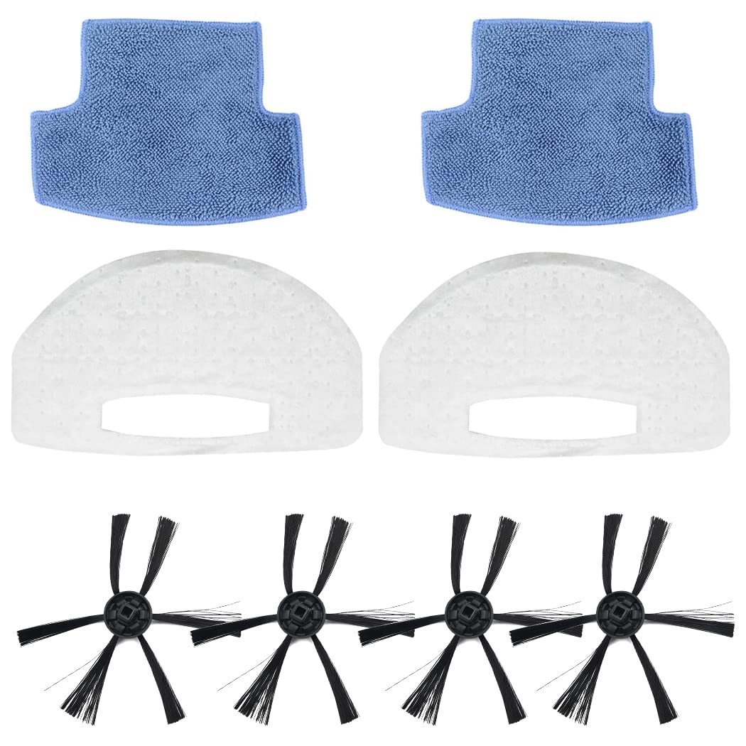 4Pcs Side Brushes & 2Pcs Filter for Isweep S320 T270 Sweeping Robot Vacuum Cleaner Replacement with 2Pcs Mop Cloths