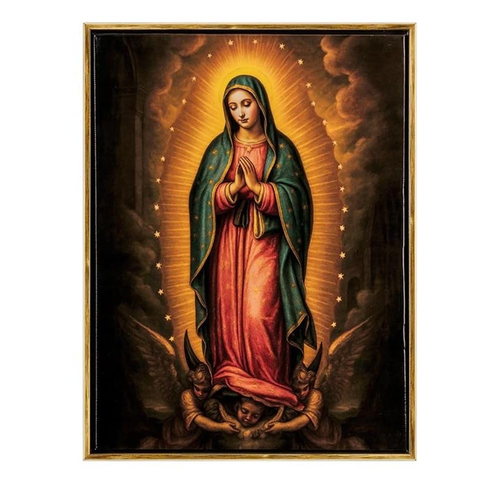 Tableau Vierge de Guadeloupe avec cadre DRW 32x42 cm cadeau idéal pour baptême