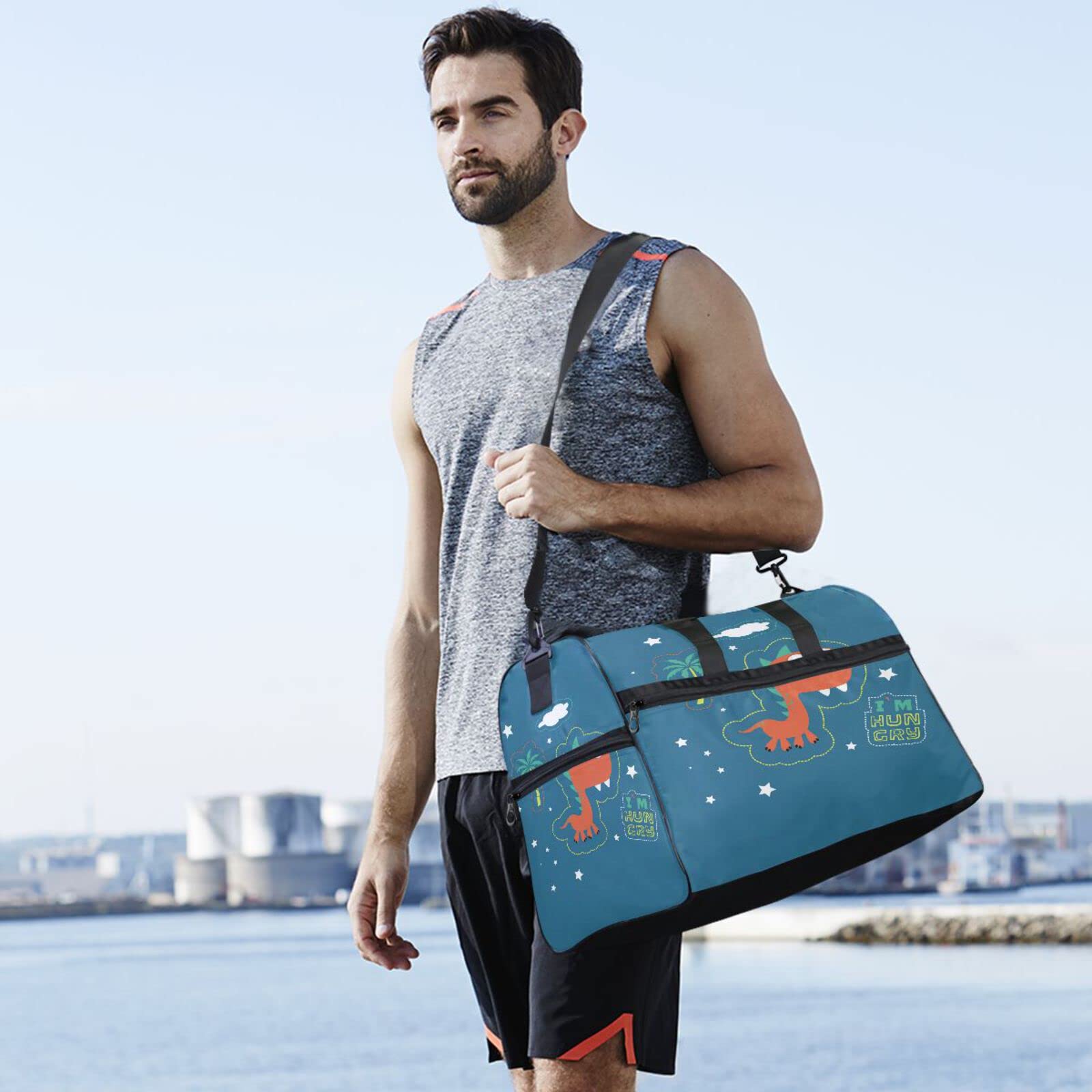 Niedliche Sterne Der Dinosaurierkarikatur Sporttasche Badetasche mit Schuhfach Reisetaschen Handtasche für Reisen Frauen Mädchen Männer