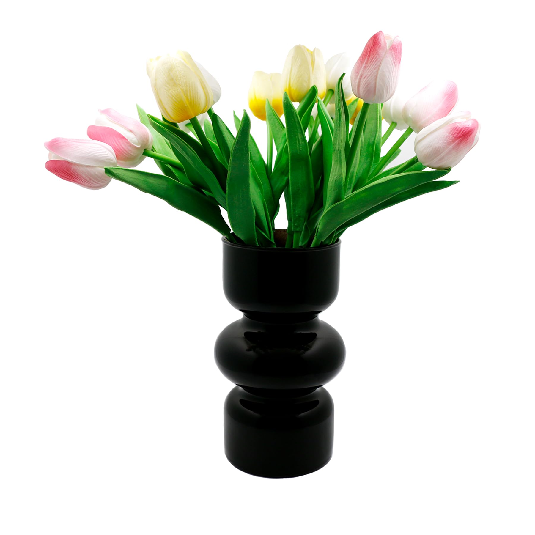 Florero geométrico de cristal, jarrones modernos floreros hidropónicos de cristal, jarrón de tulipanes, jarrón decorativo para el hogar, oficina, boda (negro)