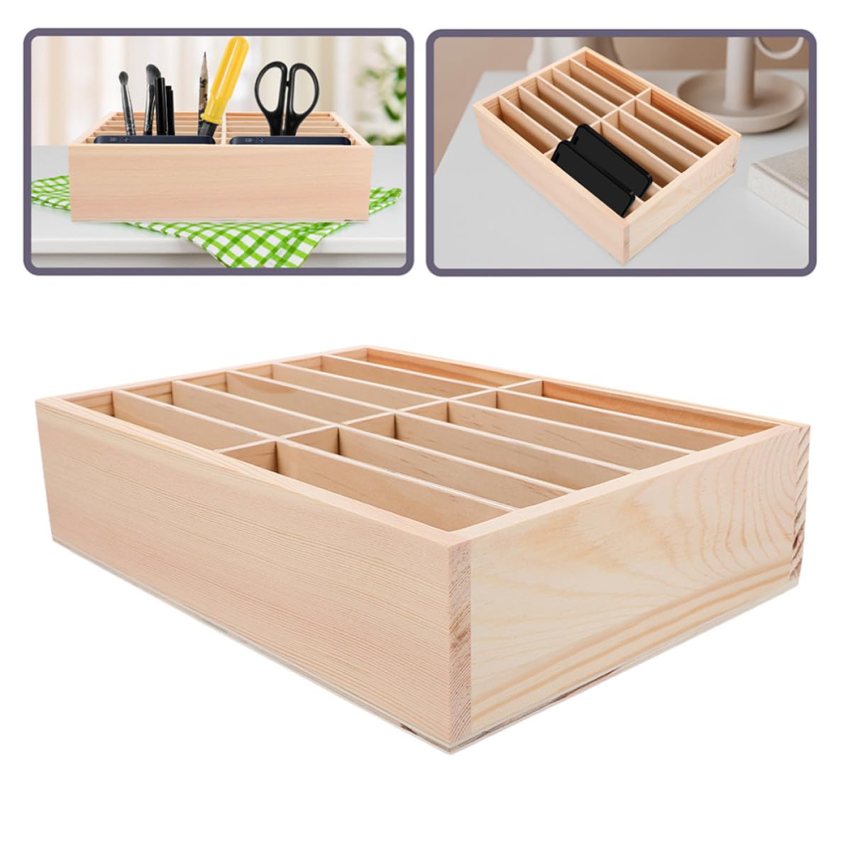Organizer Gestione e Pezzi Cellulare per Scomparti Legno in 2 12 Design Multicomparto Compatto Protezione Ufficio e Aula Telefono