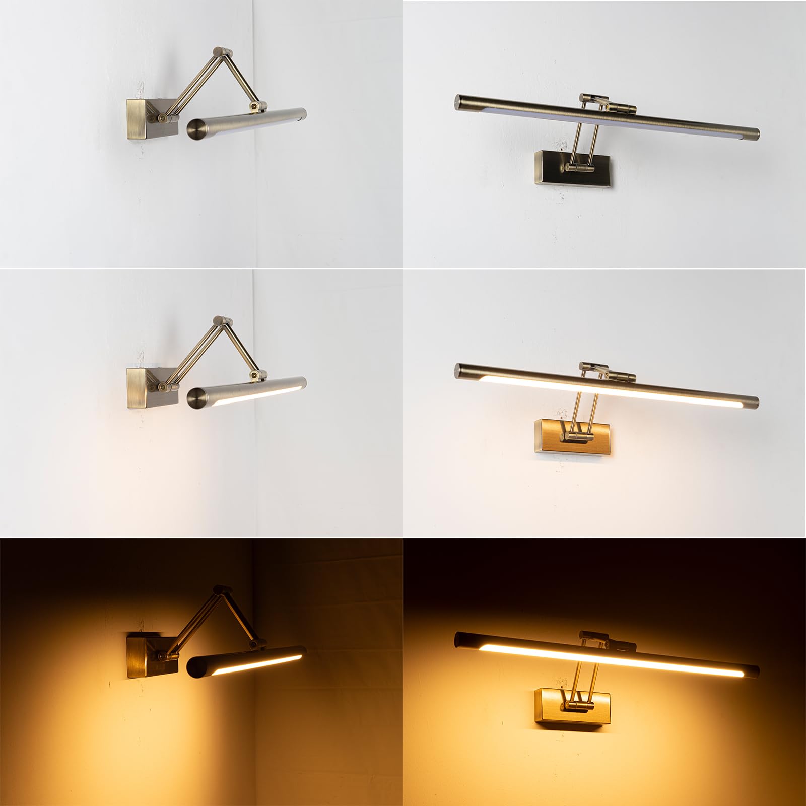 Alpinaluz Aplique LED para Cuadros 60 cm 12W en Aluminio Color Cobre Envejecido – Brazo Doble Articulado Orientable en 3 Ejes, Luz Cálida 2800K, Diseño Moderno Elegante para Iluminación Interior