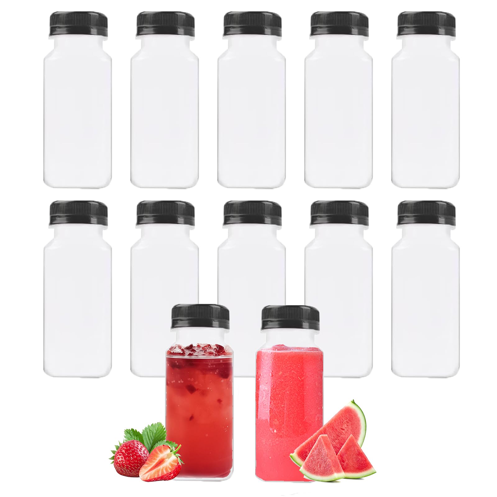 Gucass 12 stuks shotflessen om te vullen, 60 ml kleine borrelglazen met deksel, glazen flessen om te vullen met trechter, etiketten, pen en borstel, mini-flesjes voor sap, gember shot, whisky