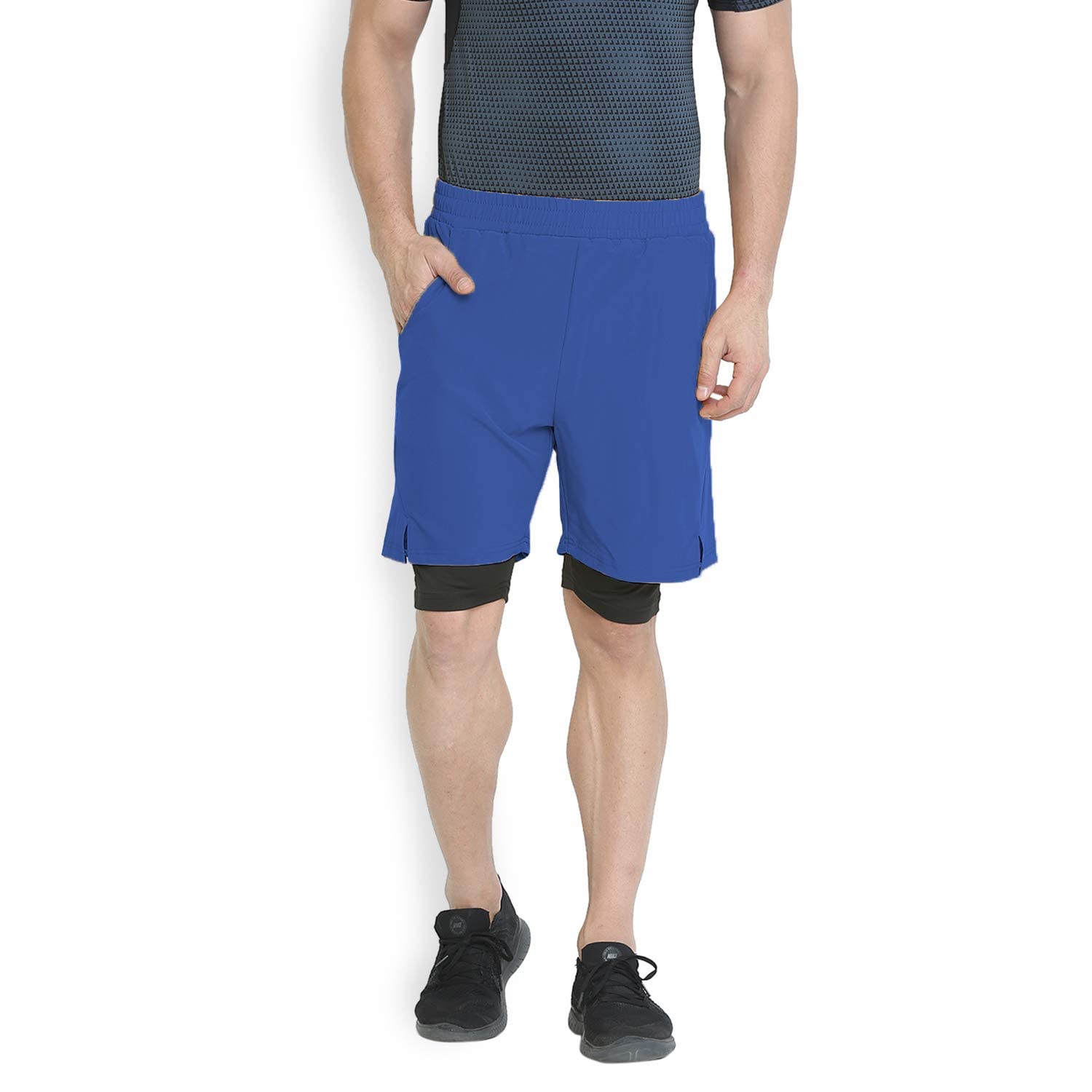 Double Layered Gym Shorts for Men Workout | Compression Inner Layer with Pockets Across Inner Outer and Back | Dry Fit Sports Athletic wear for Running Jogging or Training