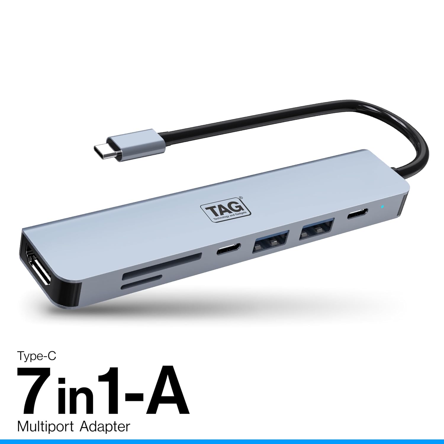 Compact Multiport TAG 7 In 1 Type C Multiport Hub | 4K HDMI Port, 2X USB 3.0/2.0 Ports ...