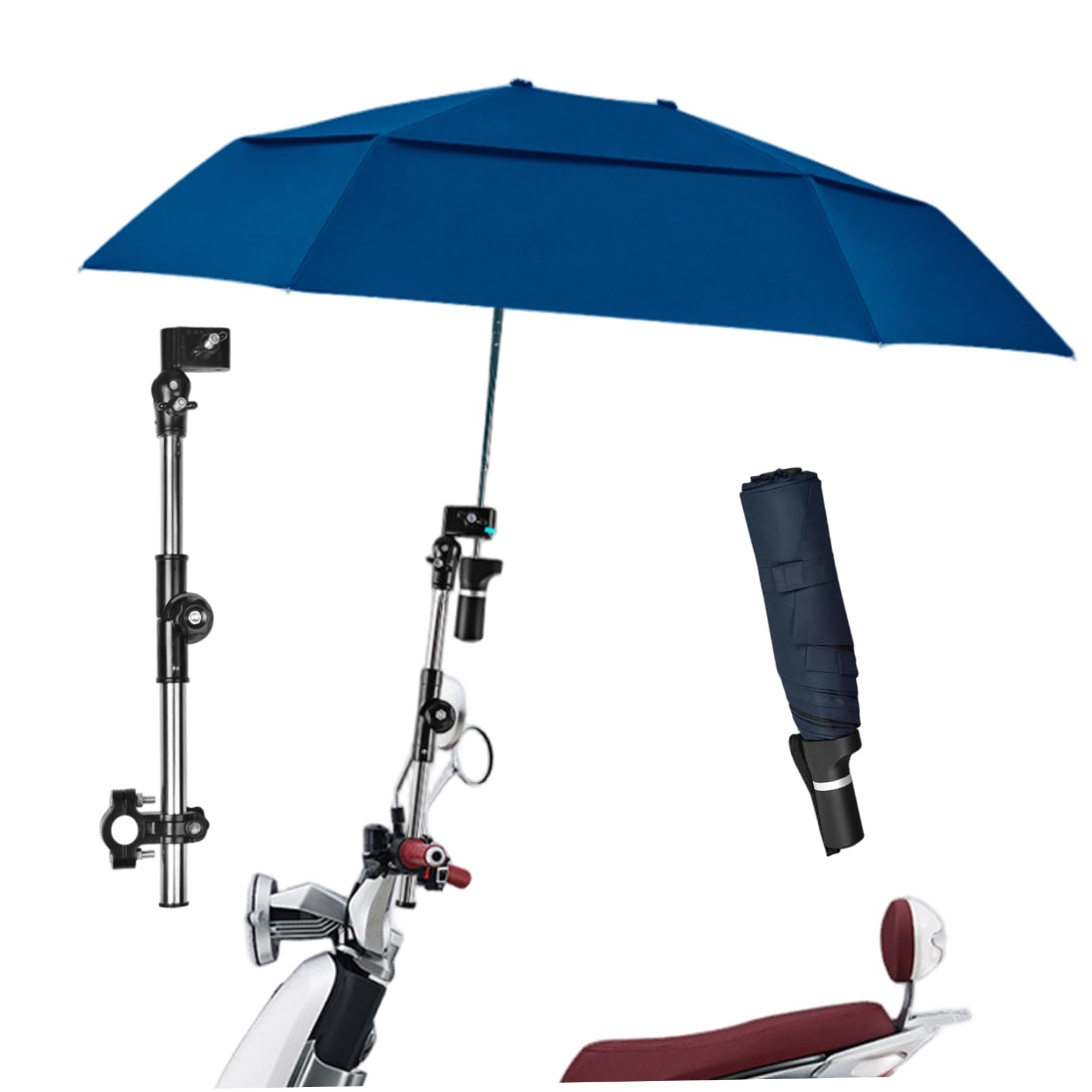 Paraguas para silla con abrazadera ajustable, protección contra la lluvia y los rayos UV, sombrilla para silla de ruedas, sombrilla extendida de doble cara 40, 9 para sillas de ruedas, cochecito, bici