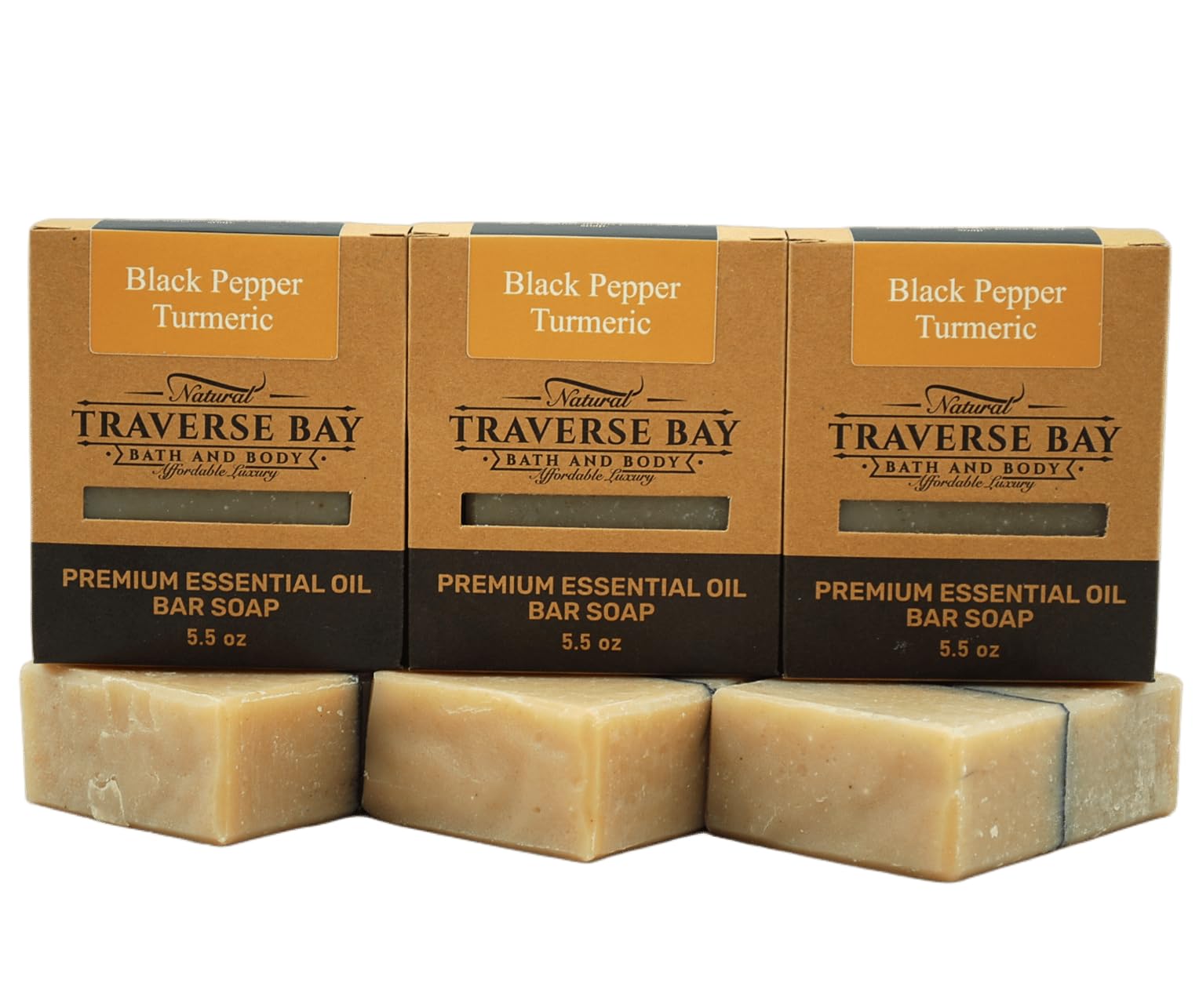 Traverse Bay Bath and Body- All natural handmade cold process bar soap, Turmeric, Black Pepper, Ginger,Exfoliating essential oil soap. 3 bar pack 16 +