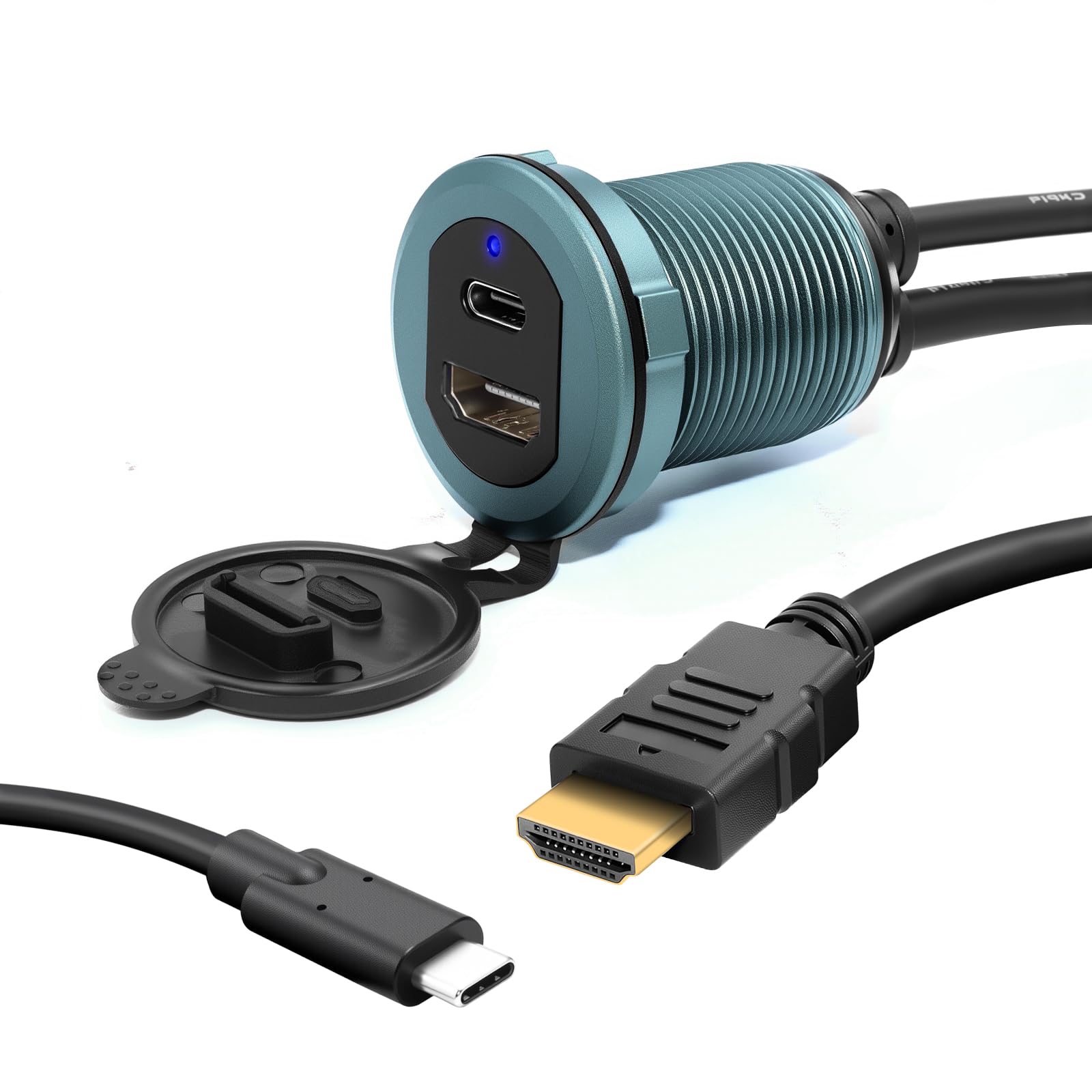 Duttek Cable de extensión USB C y HDMI de montaje empotrado impermeable, 4K a 60Hz HDMI 1.4 + USB C 3.0 macho a hembra, montaje en panel para coche, motocicleta, RV, barco, tablero de camión, 3.3 pies