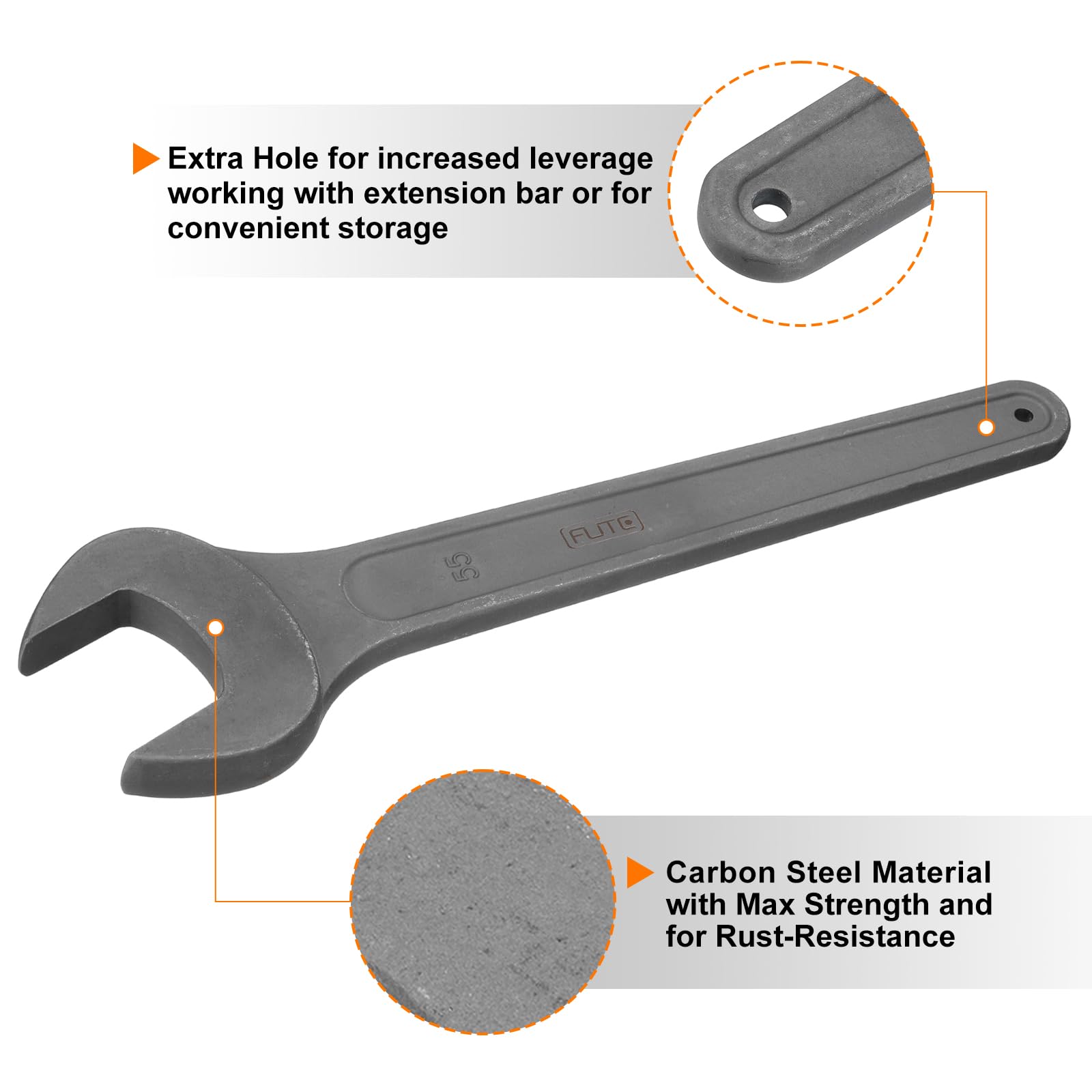 QUARKZMAN Llave Fija De Extremo Abierto Simple 55mm (2 3/16 Pulgadas) Llave De Boca Abierta Gruesa De Acero Al Carbono Para Reparación Automotriz Y Montaje De Muebles Color Gris