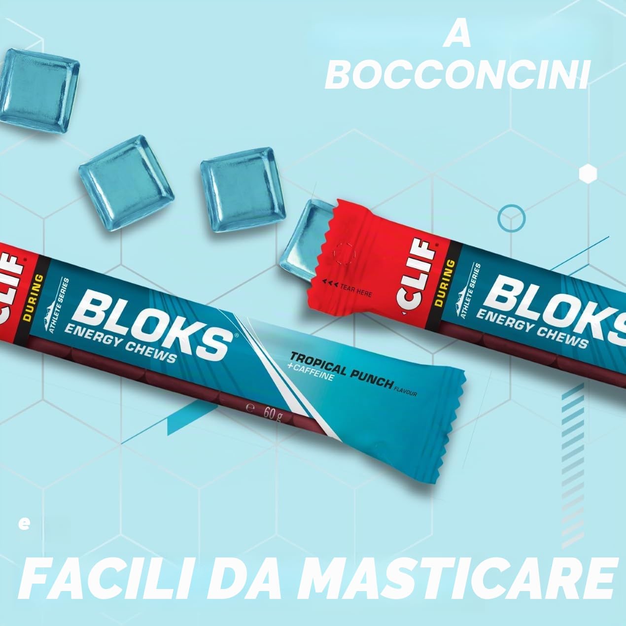 CLIF BLOKS Tropical Punch + Caffeina Gommose Energetiche, 18 x 60 g