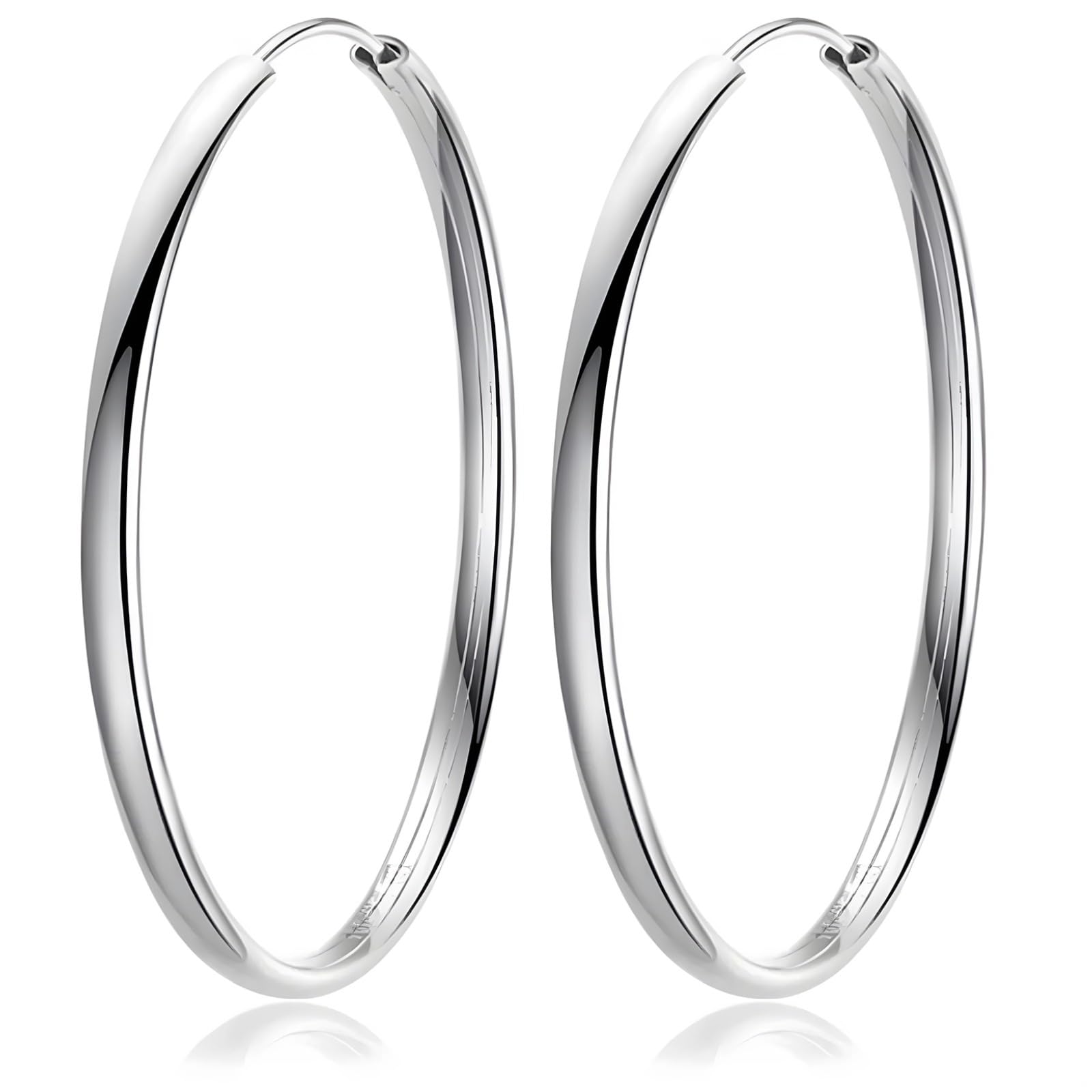 Pendientes de aro minimalistas de plata de ley 925, aros redondos de 1.18 pulgadas, pulidos para orejas sensibles, 30 mm para uso diario