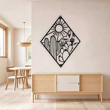 Jidecor Metal Western Cactus Desert Wall Hanging Decor Silhouette Wall Art for Home Living Room Bedroom Kitchen outdoor decor Black