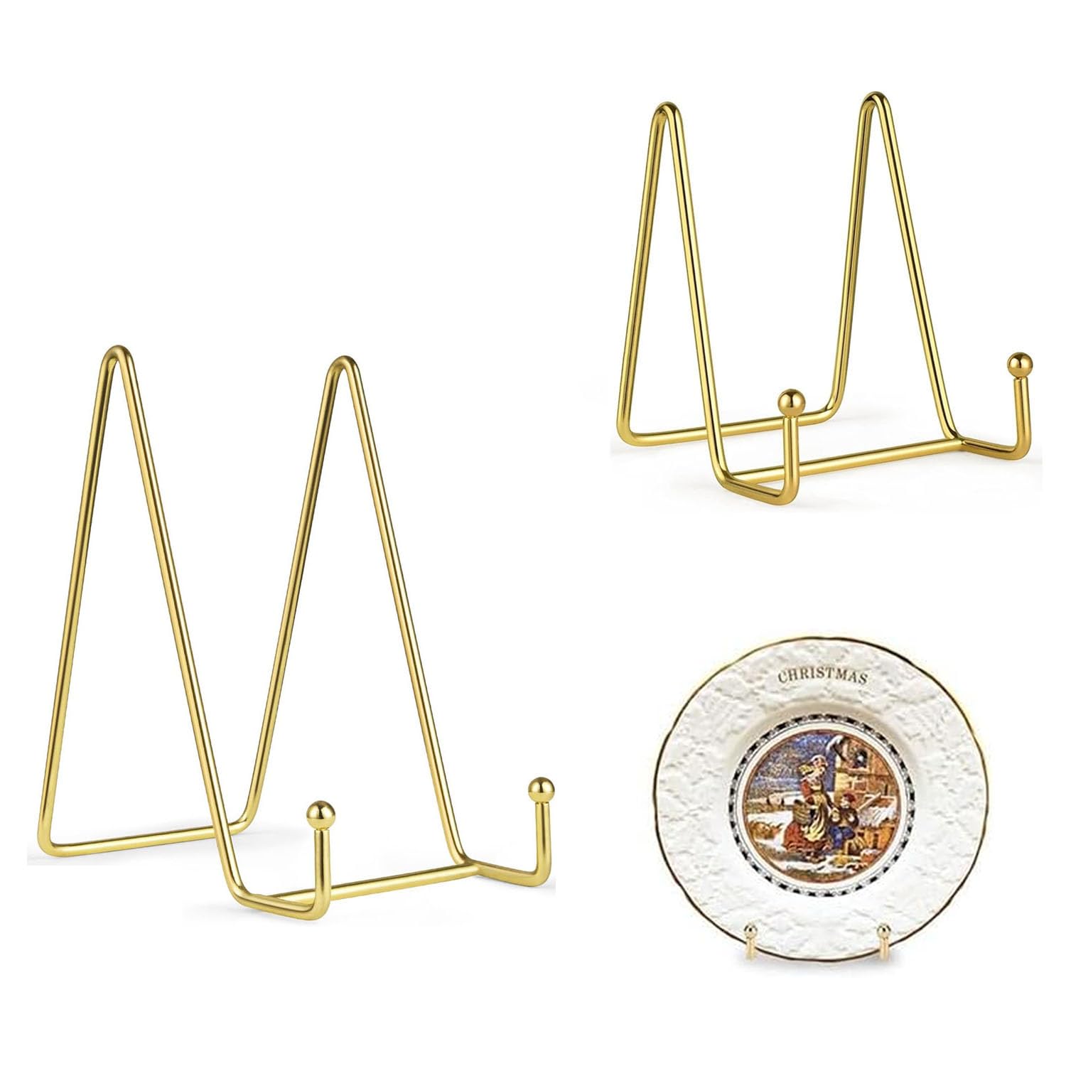Goodern 2 PCS Gold Plate Stands for Display,8/15 cm Iron Art Display Stand Dish Rack,Gold Plate Holder Display Stand Art Collection Holder Picture Frames Display Racks for Home Kitchen Store-S+L