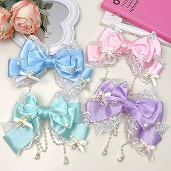 Amazon.co.jp: パール付きレースリボンクリップ ロリータ ゆめかわいい