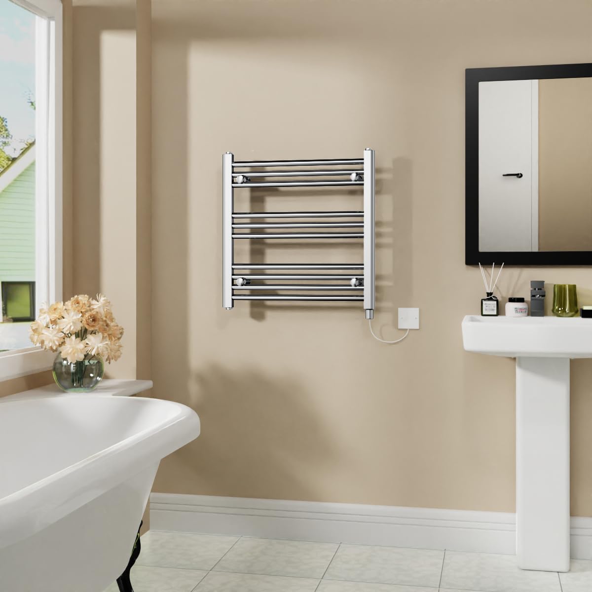 Warmehaus 400W Electric Heated Towel Rail Radiator Chrome - 600x600mm