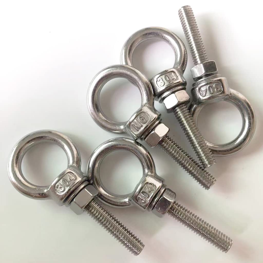 M6 Shoulder Eye Bolt, 5pack Stainless Steel Eye Bolts 1/4" Heavy Duty Screw Bolt Accessories Include Nuts and Washer(Thread Length 30mm)