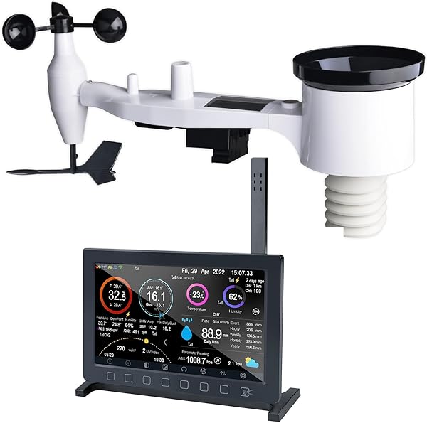 ECOWITT Estación Meteorológica con Sensor Externo HP2561, 7 en 1 WiFi Alimentado por Energía Solar con Sistema de Monitoreo Remoto, Pantalla TFT de 7 Pulgadas para Previsión del Tiempo para Jardín - 1