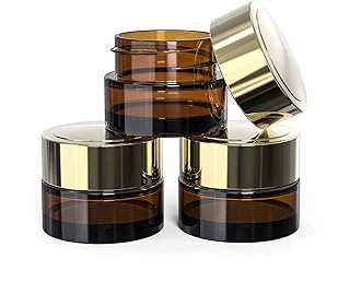 25PCS 5 Gram Small Plastic Containers with Lids, Mini Sample Containers for Lip Balms, Toiletries, Cosmetics, Creams, Oils, Lotion, Powder, Waxes, Jewelry (25 Count, Amber)