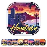 Generic Sunset USA Honolulu City Sticker - Waterproof Vinyl Decal for Car Bumper, Laptop, Water Bottle, Luggage, Wall, Window, Sticker Size - 3'' Longer Side