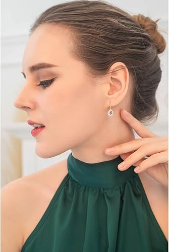 Vista 3 de Aretes para mujer, aretes de piedra natal, 0.315 x 0.236 in con halo de pera genuina o sintética, palancas, aretes de lágrima, aretes de gota