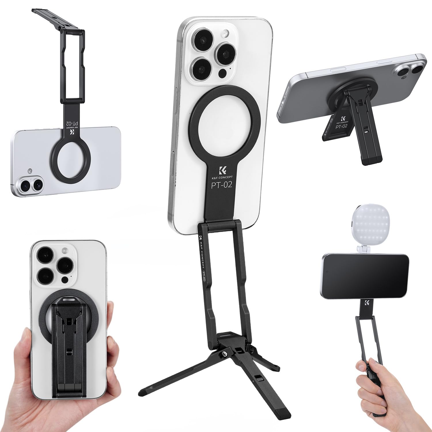 K&F CONCEPT TQ02 Mini Trépied Magnétique, 7mm d'épaisseur, 59g Léger, Perche à Selfie Double Aimant avec Crochet Suspendable, Compatible iPhone 17/16/15/14/13/12 et Appareils Android