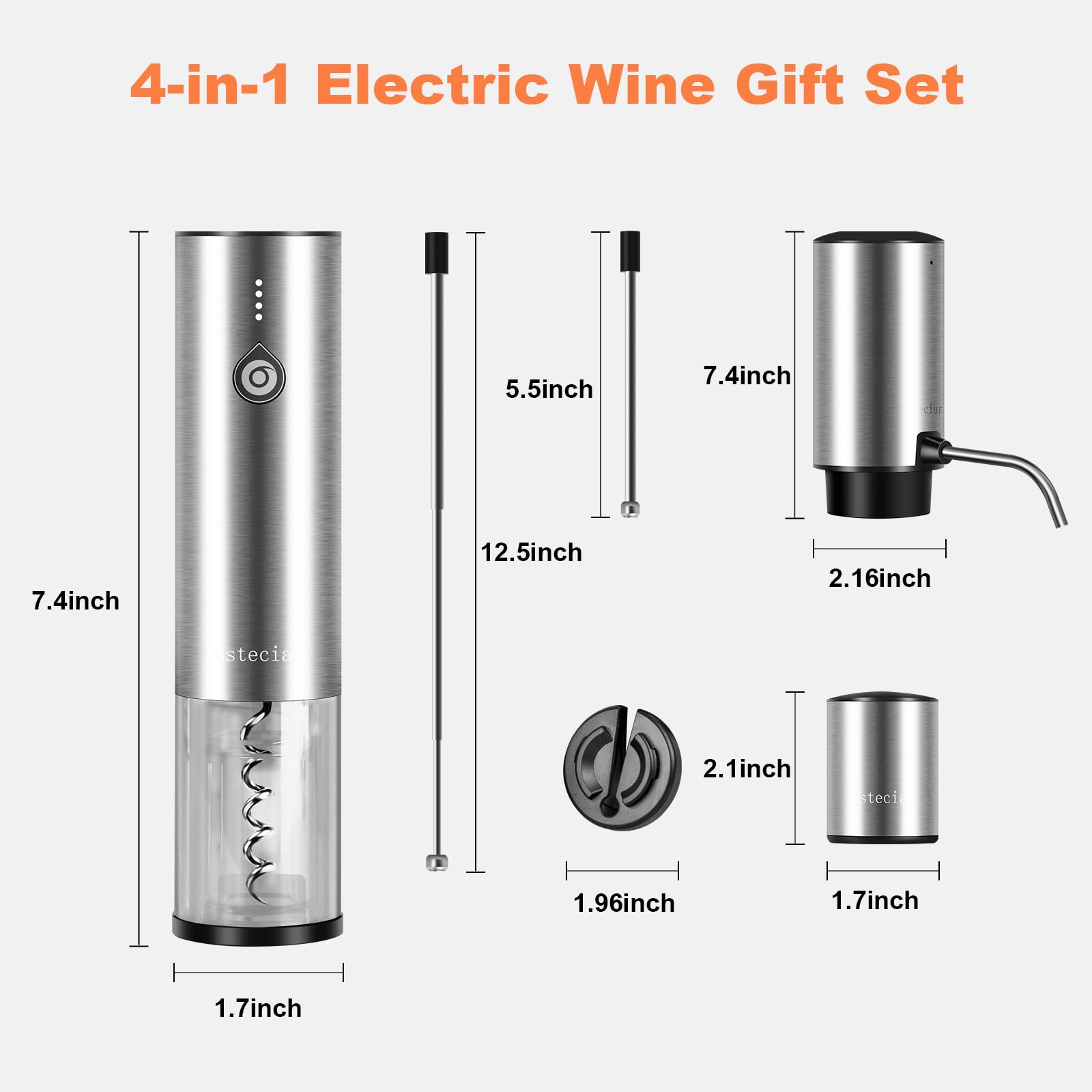 Tire Bouchon Electrique, 4 en 1 Coffret Cadeau avec Ouvre Bouteille Rechargeable, Aérateur de Vin Verseur Automatique, Coupe-Capsule et Bouchon à Vin sous Vide pour Idee Cadeau Homme