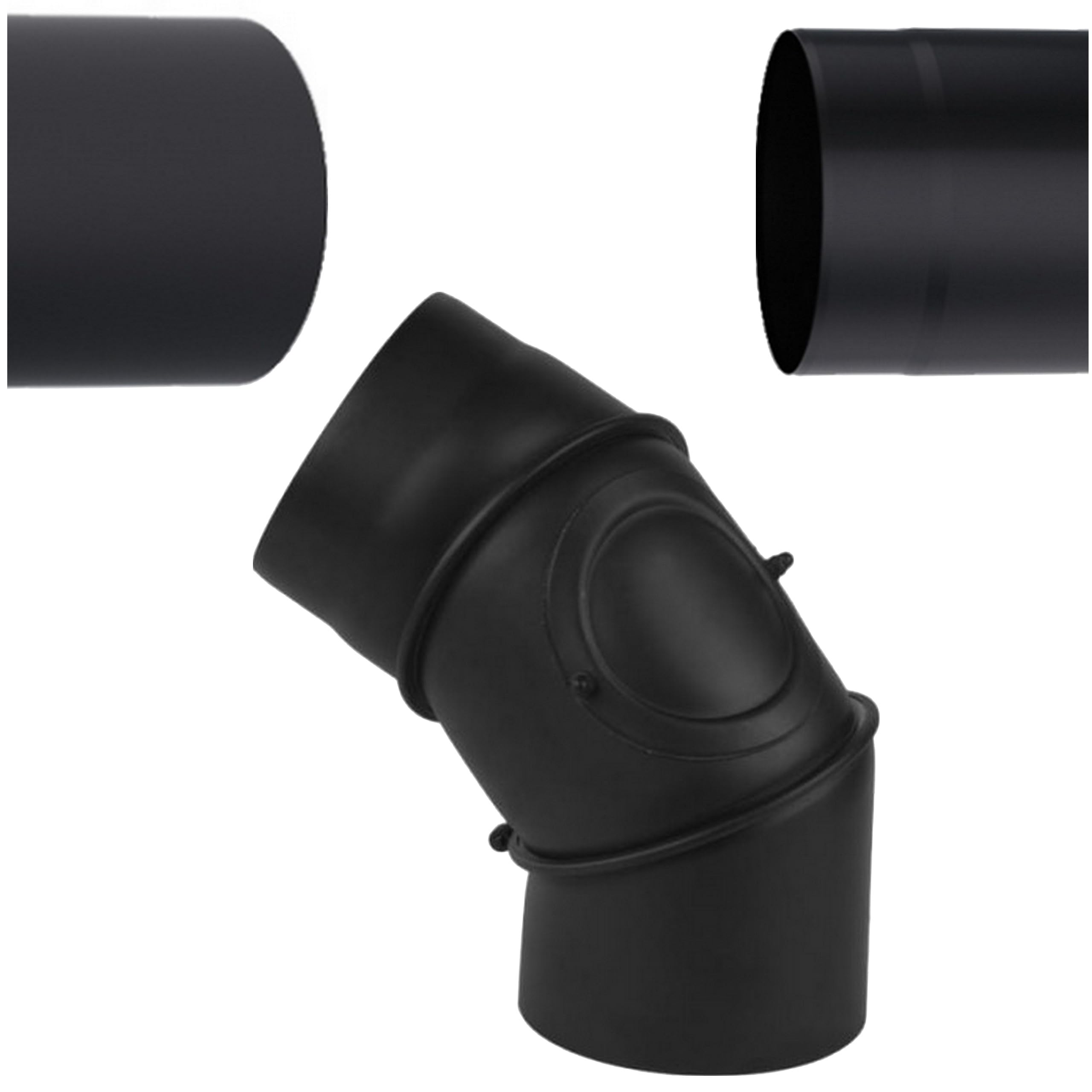 Tubo a Gomito Ø 130 mm Nero per Stufa - Regolabile 0–90° in Acciaio 2 mm - con Porta di Pulizia - Gomito Girevole per Condotto Fumi – per Stufa a Legna/Pellet/Caminetto
