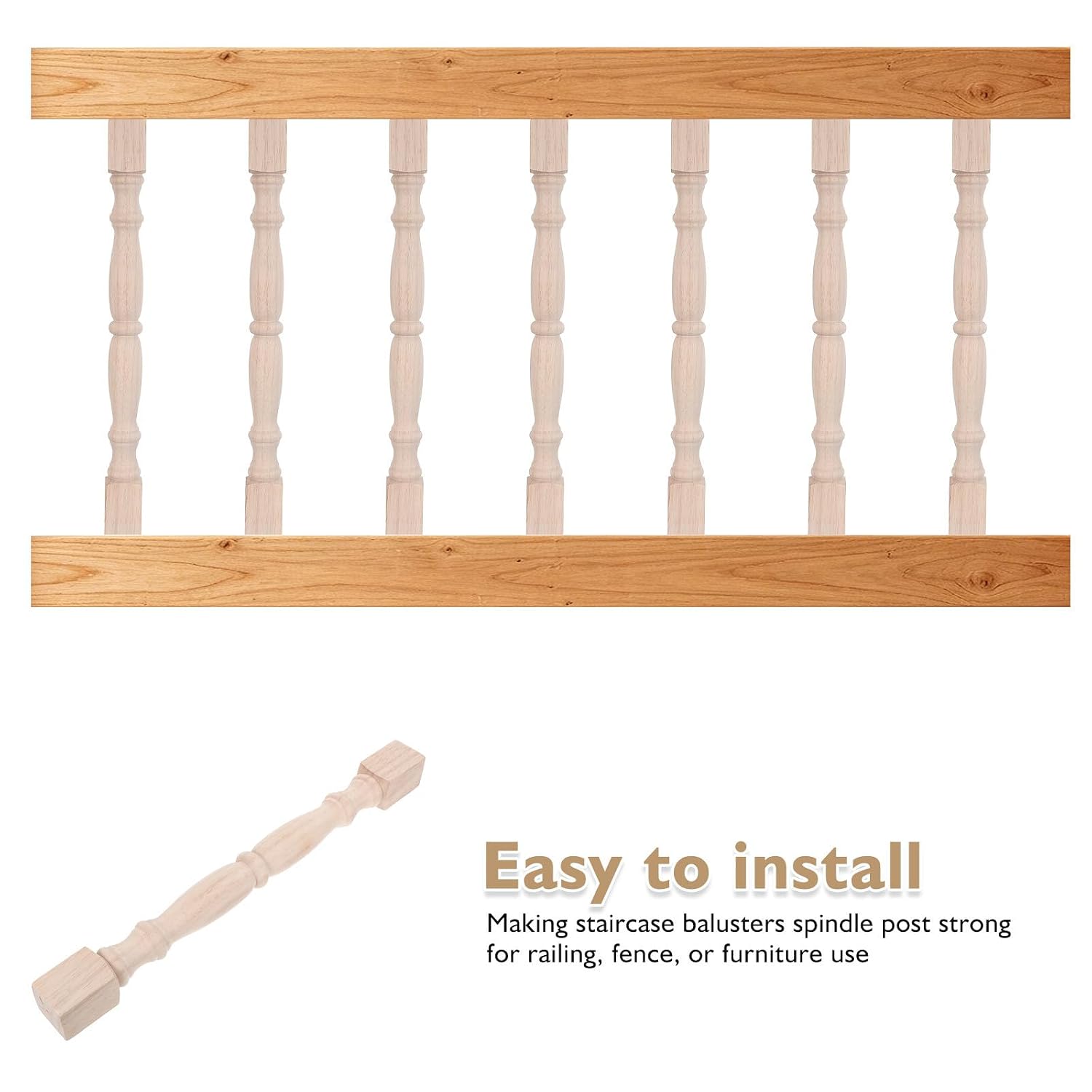 2pcs Unfinished Wooden Staircase Balusters Spindle Posts with Smooth Surface and Sturdy Support, 15.75-inch Wood Columns for Deck Railing and Home Improvement Projects
