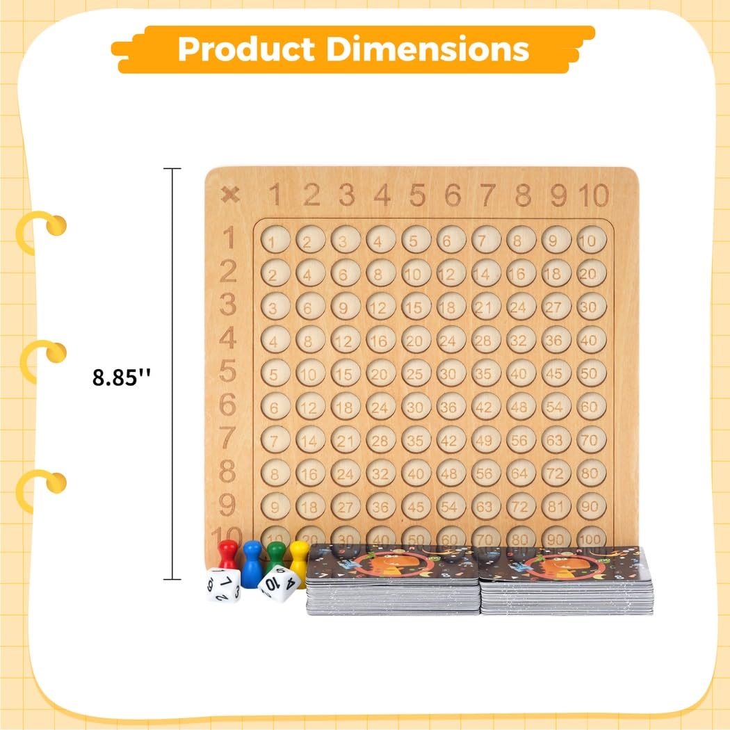 Multiplikations-Brettspiel aus Holz, Lernspiel für Kinder zum Zählen, interaktive Mathebausteine für Eltern und Kinder, Puzzle-Multiplikationstafel für Kleinkinder ab 3 Jahren
