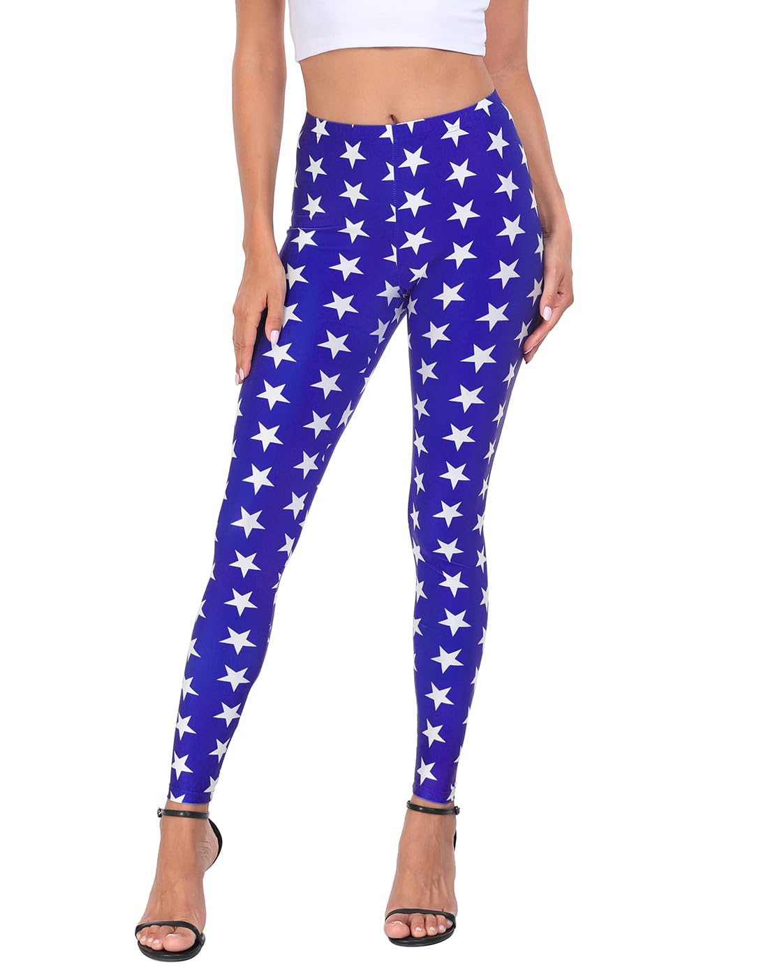 HDE Superhero Blue Star Leggings for Women Digital Print America Workout Pants