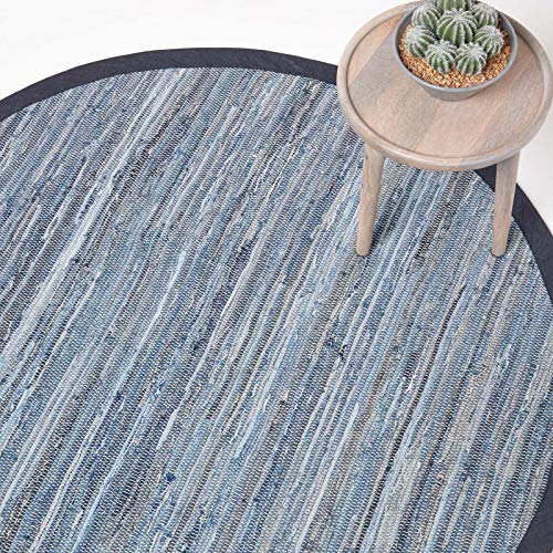 Homescapes Denim-Teppich rund 150 cm, blau gestreifter Flickenteppich handgewebt aus recyceltem Jeansstoff, Chindi-Stil, Flachgewebe, jedes Exemplar EIN Unikat