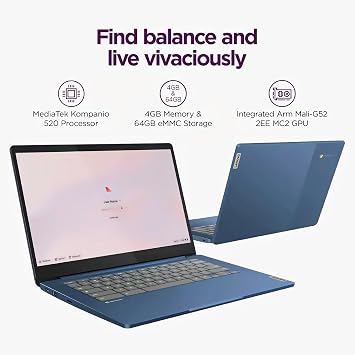 Lenovo IdeaPad Slim 3 Chromebook 2025, 14 FHD Display, 8-Core MediaTek Kompanio 520, ARM Mali-G52 GPU, 4 GB RAM, 320 GB Storage (64GB eMMC+256GB), Wi-Fi 6, Chrome OS, Abyss Blue, w/Accessories