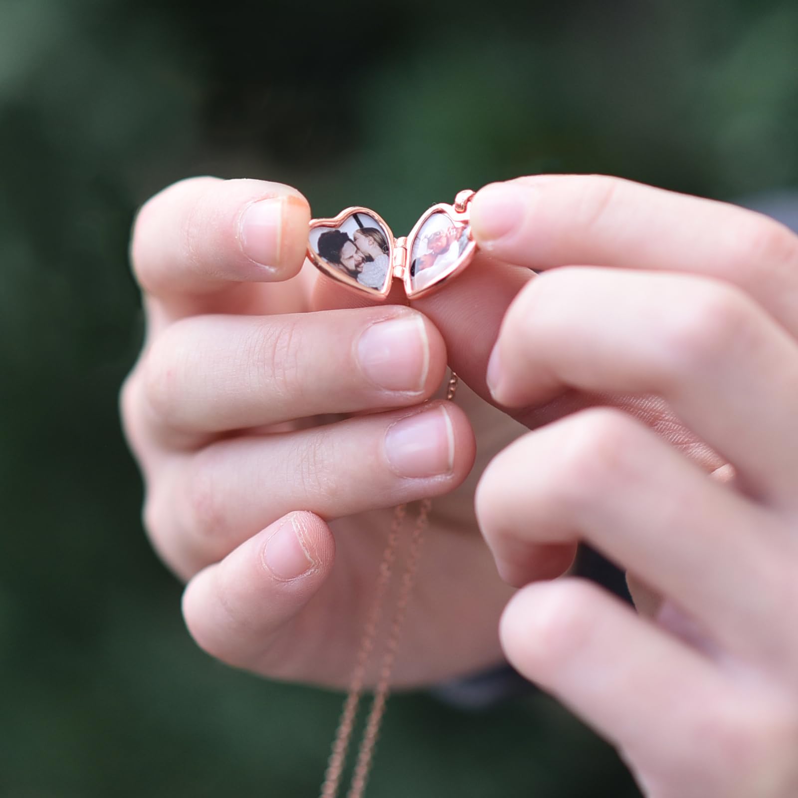 Kinder Medaillon Herz zum Öffnen für Bilder in Silber 925 und vergoldet | Gold / Rosegold, von AMOONIC, Halskette Mädchen Kette 38cm, Foto Upload Service & Gravur, Schmuck Geschenk für Kinder