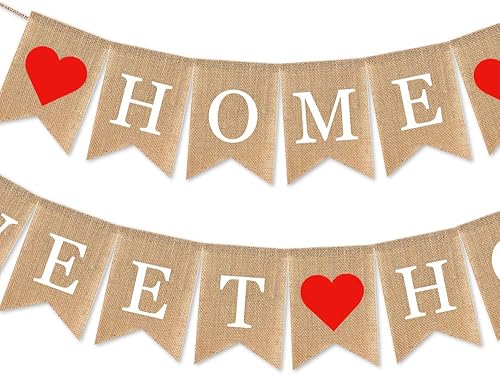 Miniatura 3 de SWYOUN Cartel de arpillera para el hogar, dulce hogar, fiesta de inauguración de la casa, suministros de guirnalda de