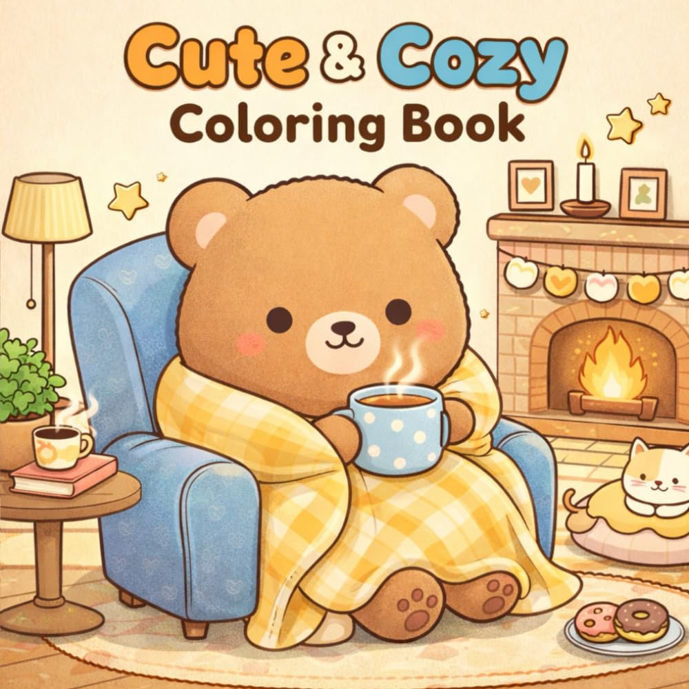 Cozy Cute Coloring Book: Relaxing Cute Animals and Cozy Scenes for Stress Relief and Mindful Coloring