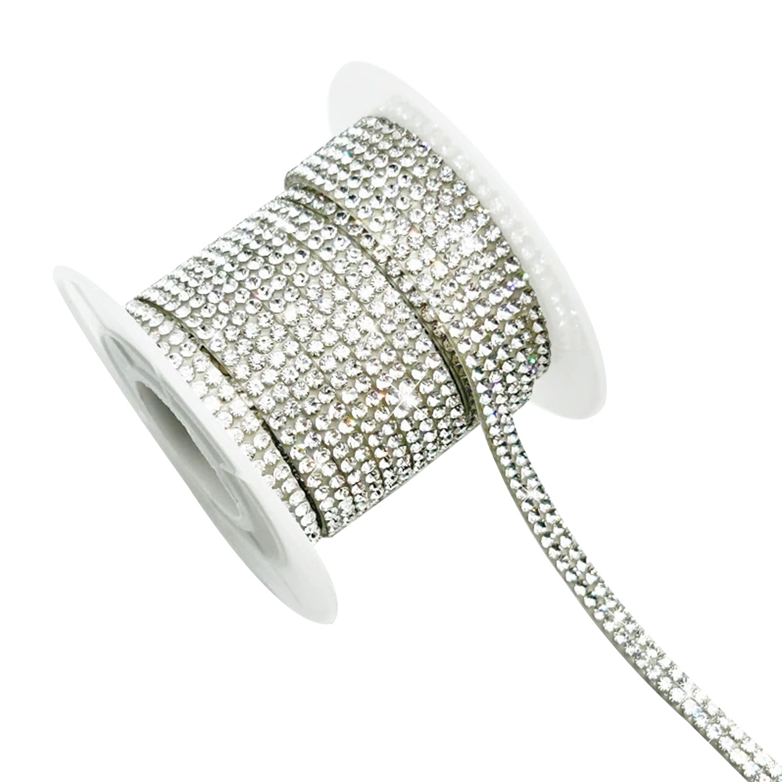 Vokenforu 1 Roll 5 Yard White Glass Rhinestone DIY Diamond Stickers, 0.4CM