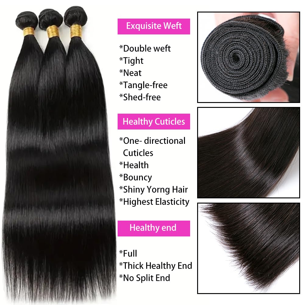 Super Double Drawn Virgin Human Hair Bundles Brazilian Bone Straight Hair Extensions Natural Color Thick Ends Hair Bundles - 200165144 - View #3
