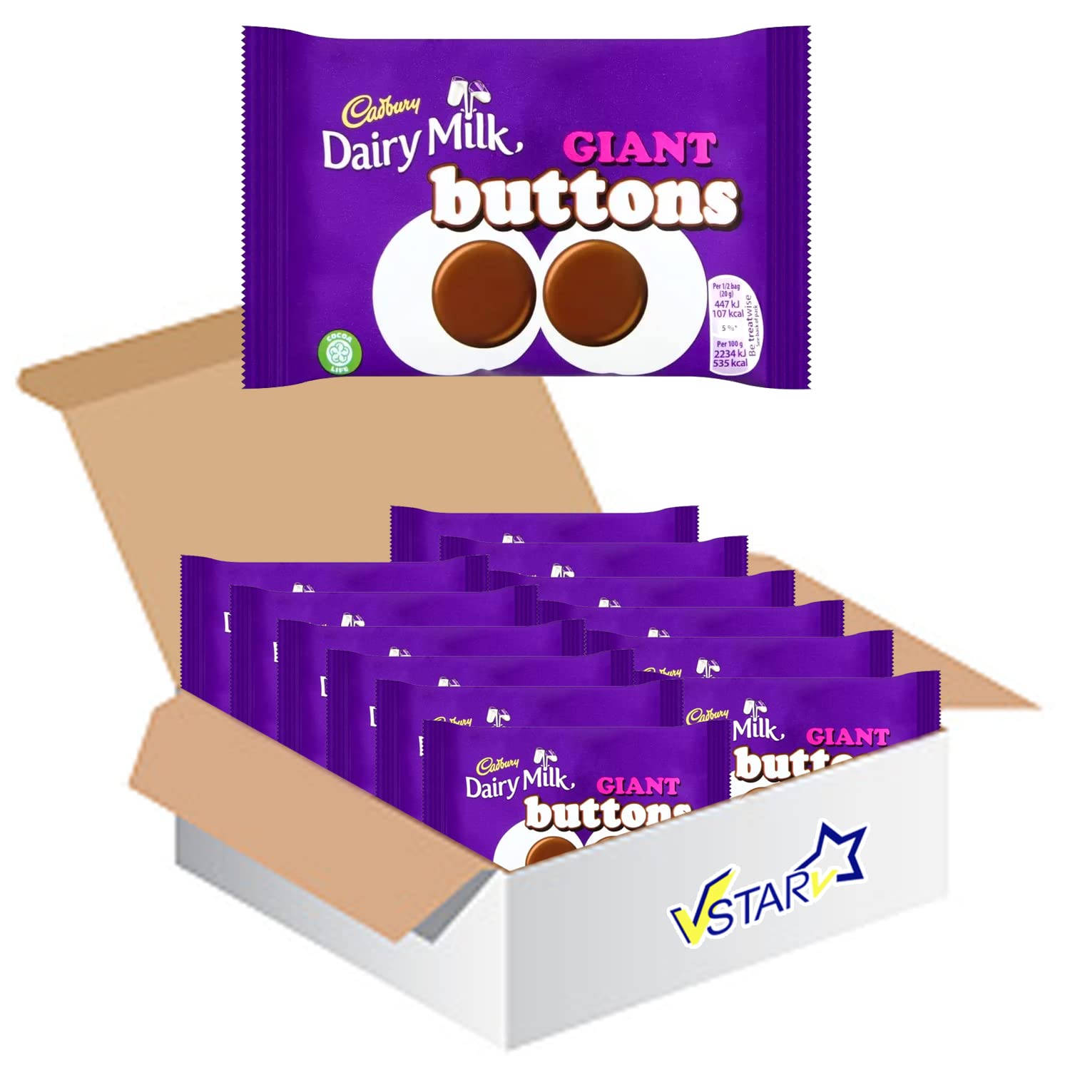 VSTARAll Chocolate Bars Collection (Cadbury Dairy Milk Giant Buttons Bag 40g, Full Box), 1.0 count