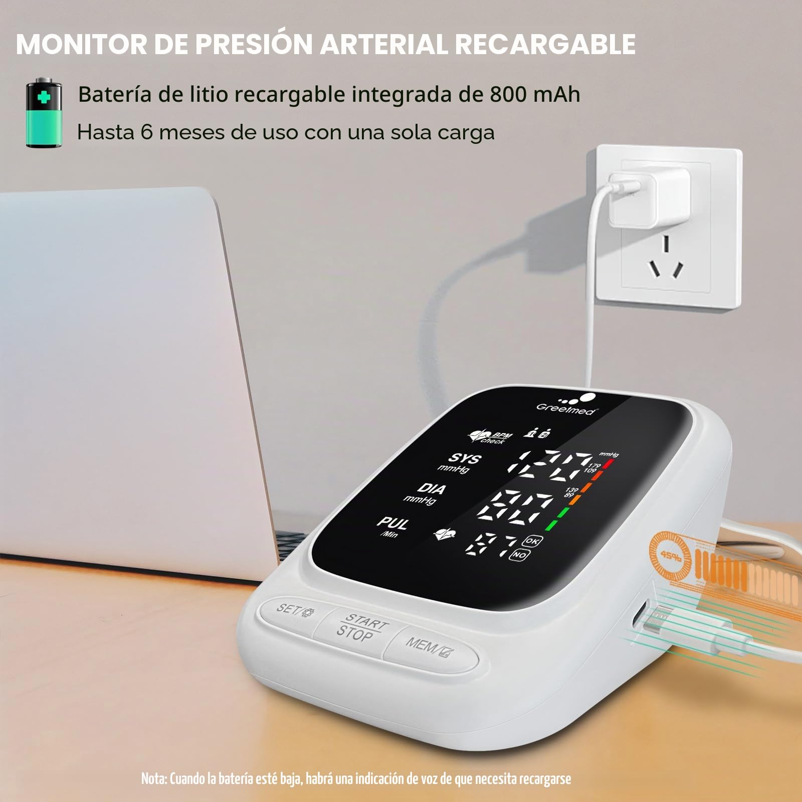 Greetmed Tensiómetro Automático Para Brazo, Tensiómetro Parlante, Recargable, Para Uso Doméstico, Pantalla Led Digital, Ajustable, De 8,7 A 16,5 Pulgadas, Modelo Para Dos Usuarios Grande