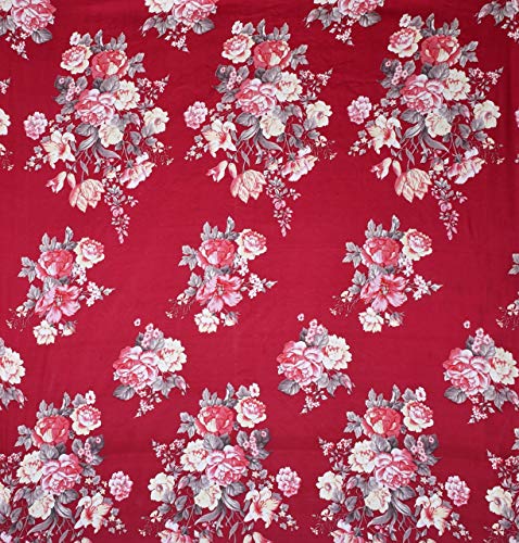 Image of Precsie Fabrics Luxrious Elastic Fitted Glace Cotton King Size (84x75x Upto 8 Inches) Bedsheet with 2 Pillow Covers-200TC (REd Flower)