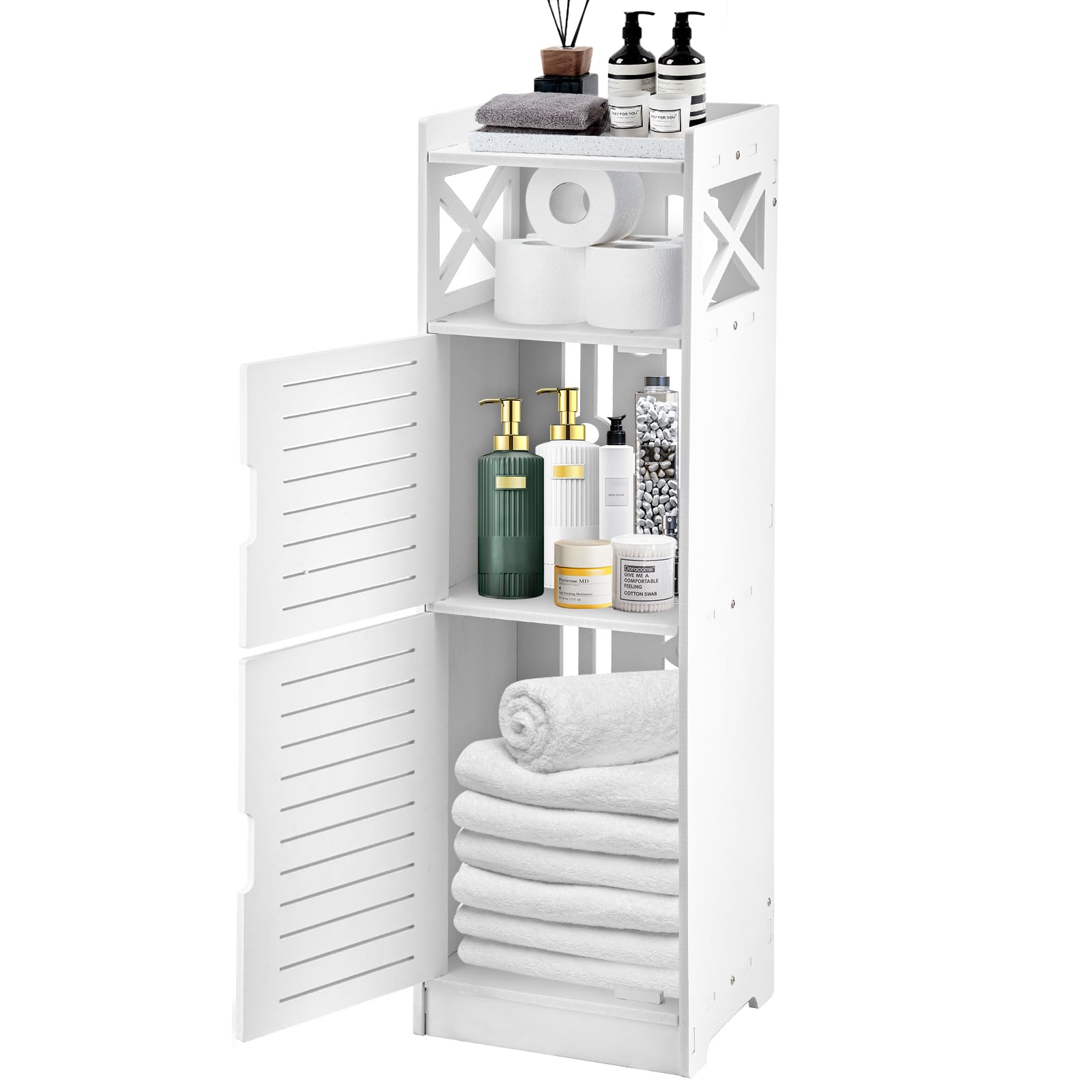 CROWNSHOP 3 Tier Bathroom Storage Unit Bathroom Cabinets Free Standing Display Cabinet Home Storage Furniture Organizer Unit for Office Living Room Kitchen White 80 * 24 * 20CM
